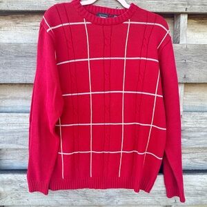 Haggar Bold Red Crewneck Sweater with White Grid